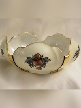 Vintage "R.S. Germany" 7" Porcelain China Scalloped Bowl -Fruit & Berry Desigign